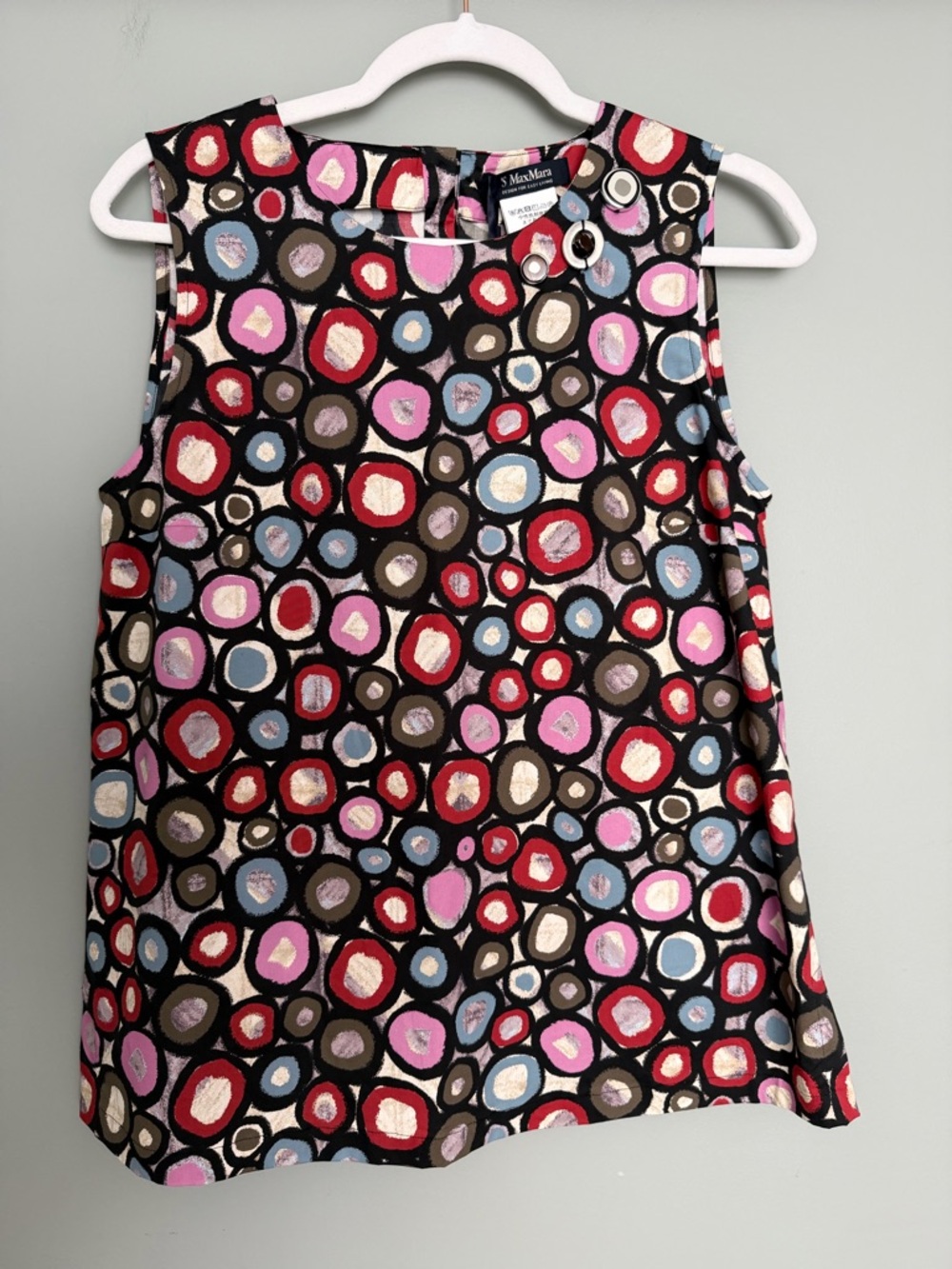 NWT Max Mara "Marta" Printed Geometric Retro Circles Colorful Sleeveless Top